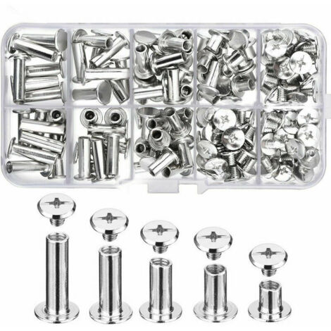80 tornillos de encuadernación metálicos tipo Chicago, remaches de acero inoxidable macizo para decoración de cuero, reparación de encuadernaciones y manualidades (plateados).