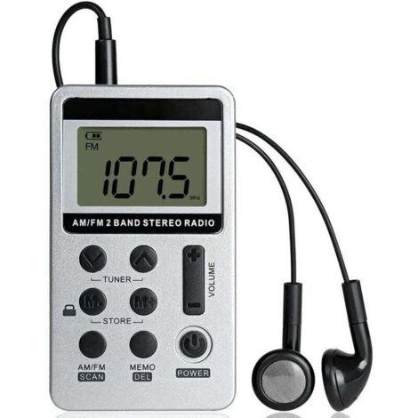 Mini radio estéreo portátil, radio de bolsillo recargable, DSP, AM, FM, digital, 2 bandas, con auriculares para personas mayores, fácil de usar (blanco) (1/5)