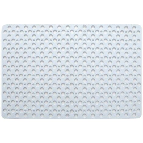 Alfombrilla de ducha antideslizante antibacteriana de 43 x 75 cm, resistente al moho y lavable a máquina, para ducha o bañera, con orificio redondo blanco. (1/5)