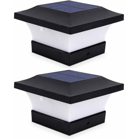 Paquete de 2 luces solares para postes de exterior para iluminación de cercas y terrazas, luces solares LED blancas de alto brillo de 6000 K para postes de 4 x 4, 5 x 5 o 6 x 6 (1/5)