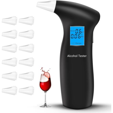 Alcoholímetros, alcoholímetro con 12 boquillas, alcoholímetro profesional, alcoholímetro portátil con pantalla LCD, detector de alcohol digital rápido y de alta precisión. (1/5)