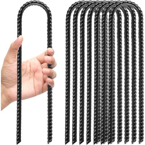 Estacas de acero galvanizado de 30 cm para tienda de campaña: estacas resistentes en forma de U con ganchos para camping, columpios, toldos y camas elásticas. (1/5)