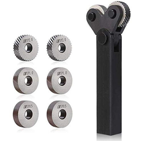 Herramienta de moleteado de acero, moleteado doble, dientes oblicuos, rueda diagonal, moleteado lineal, juego de moleteado de 0,5 mm, 1 mm y 2 mm de paso para torno (1/5)