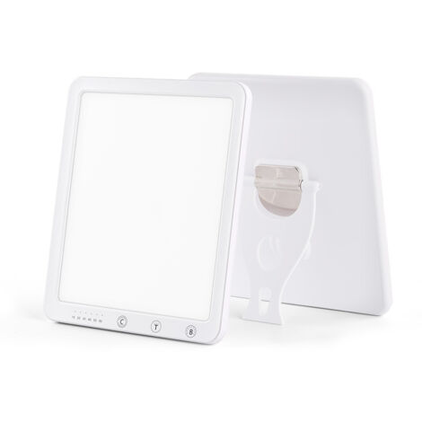 Lámpara de fototerapia de 10 000 lux, luz diurna sin rayos UV, con 3 temperaturas de color, 5 niveles de brillo y 6 temporizadores, función de memoria y soporte plegable ajustable a 180°. (1/5)