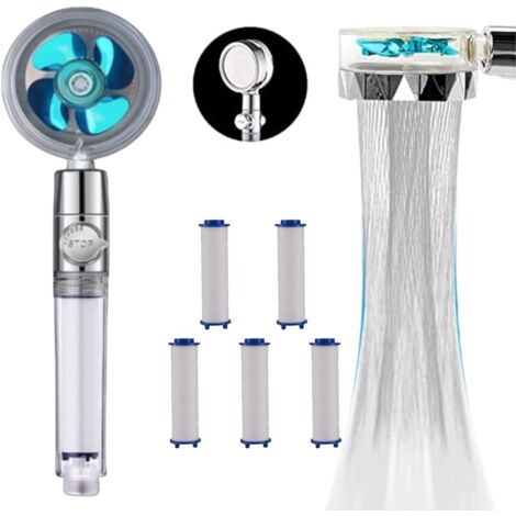 PACK Alcachofa de ducha + 5 recambios de filtros - Alcachofa de ducha con hélice de alta presión - Ahorra y filtra agua - Regulador de potencia gracias al interruptor de parada (1/5)