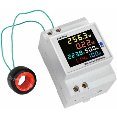 Indicador de consumo de energía D52-2066, medidor eléctrico de fase, medidor inteligente de vatios-hora para el hogar, tipo riel guía, medidor de factor de frecuencia de potencia de corriente de volta (1/5)