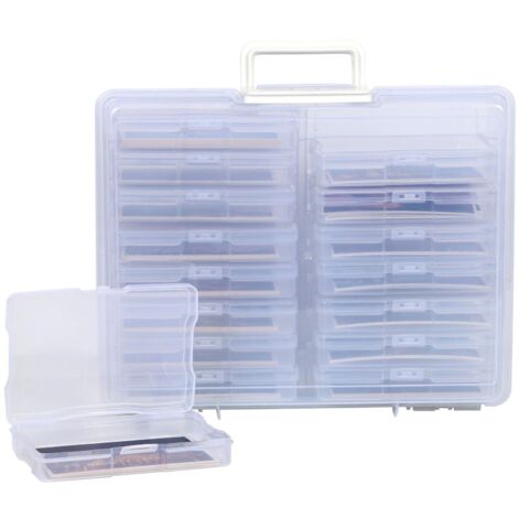 Caja de almacenamiento de fotos de 4 x 6 pulgadas, 16 clips interiores, caja transparente para guardar fotos, organizador de fotos de plástico para semillas, tarjetas, manualidades y pegatinas. (1/5)