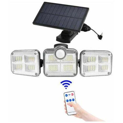 Luces solares para exteriores con sensor de movimiento, 122 LED, IP65, impermeables, de seguridad, con 3 cabezales, para jardín, exteriores, caminos, entradas de vehículos. (1/2)