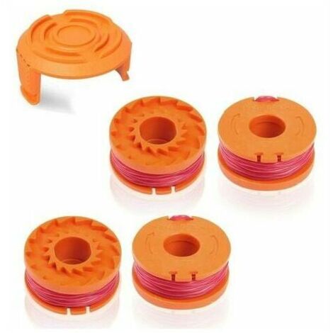 Carrete de hilo de repuesto Worx Wa0004.1 de larga duración para cortacésped Worx de 20 V, Ø 1,65 mm/3 m, compatible con Wg150, Wg151.5, Wg160, Wg163E.2, Wg163E.1, Wg174, Wg180 (4 carretes + 1 tapa) (1/4)
