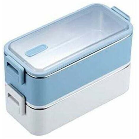 Fiambrera de acero inoxidable de doble capa de 1100 ml, fiambrera de acero inoxidable para microondas, contenedor de almacenamiento para estudiantes, color azul (1/5)