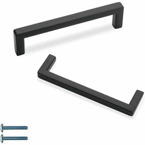 Paquete de 10 tiradores de acero inoxidable para puertas de armarios y cocinas, color negro, distancia entre centros de 160 mm. (1/5)