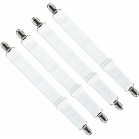 Sábana ajustable (65 cm a 150 cm), correa de sujeción para sábanas, sofás y fundas de tabla de planchar (blanco, paquete de 4) (1/5)