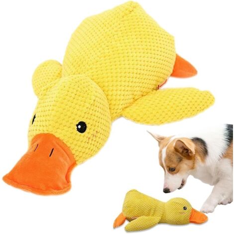 Pato relajante para perros, juguete con forma de pato, juguete masticable amarillo de peluche, juguete relajante para cachorros, pato de peluche suave para perros (amarillo, S) (1/5)