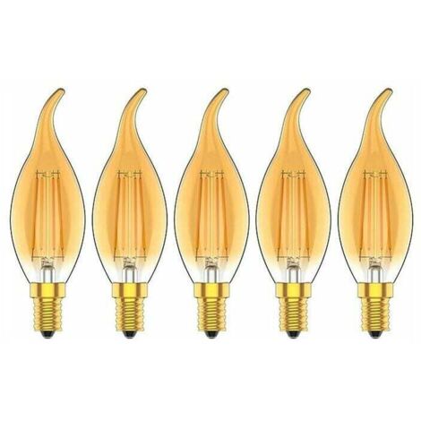 Bombilla de filamento vintage regulable de 4 W, E14 LED, amarillo cálido, 2300 K, 320 LM, CA 220 V, paquete de 5 [Clase energética A+] (1/5)