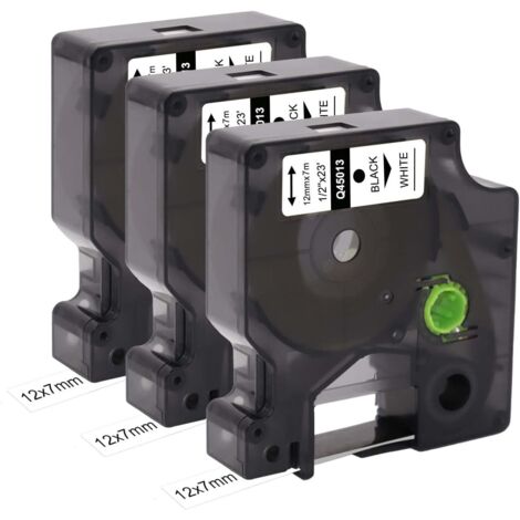 Paquete de cinta de etiquetas de repuesto compatible con Dymo D1 45013 S0720530 (12 mm x 7 m) - Cinta negra sobre blanco con Dymo Label Manager 160, 200, 210D, 280, 360D, 420P y 450D (1/5)