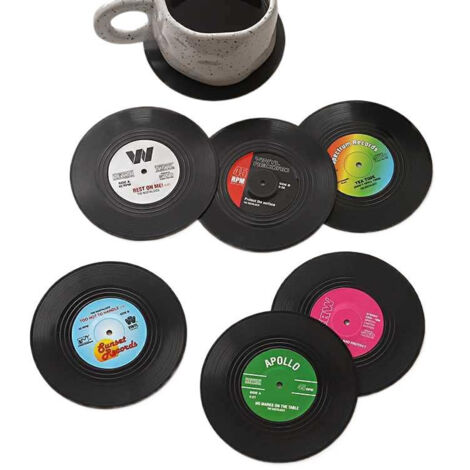 Juego de 6 posavasos de vinilo (LP), estilo retro, antideslizantes, para tazas, café y bebidas. (1/5)
