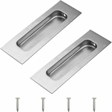 Juego de 2 tiradores rectangulares para puertas correderas en acero inoxidable color plata con orificio lateral empotrado (1/5)