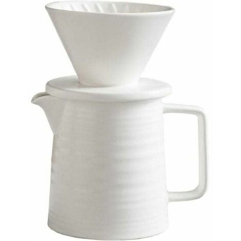 Cafetera de 500 ml, con gotero y decantador de cerámica V60 premium, cafetera de filtro para el hogar de 1 a 2 tazas (blanca) (1/5)