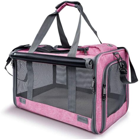 Transportín plegable y suave para gatos, perros y mascotas, portátil, con correa para el hombro y tapete extraíble, cama resistente para gatos de 11.3 kg (25 lb) - Rosa, L (1/5)