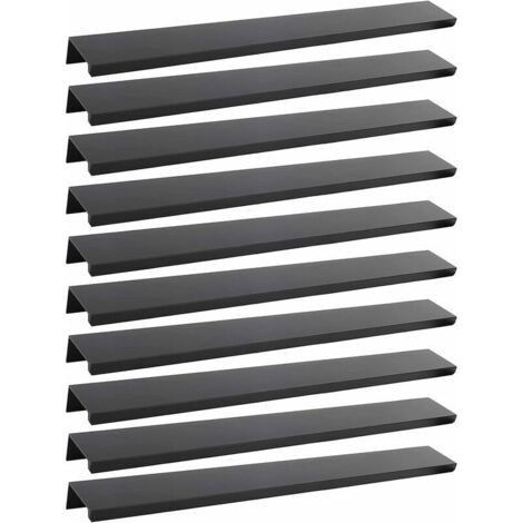 Paquete de 10 tiradores negros para muebles, tiradores invisibles negros para muebles de cocina, tiradores negros mate para muebles de aleación de aluminio, distancia entre centros de 200 mm. (1/5)
