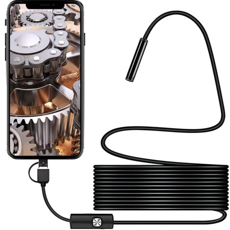 Teleobjetivo 3 en 1, 5,5 mm y HD 720p para endoscopia industrial. Servicio de climatización para la industria automotriz (longitud de cable: 5 m). (1/5)