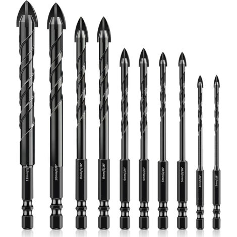 Brocas para azulejos, 10 piezas, brocas para vidrio, brocas para azulejos de vidrio, brocas para cerámica, con vástago hexagonal, para perforar agujeros en vidrio y baldosas de cerámica. (1/5)