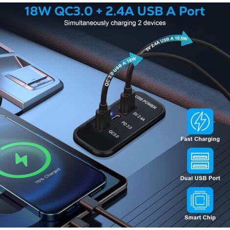 PD3.0 Tipo-C e USB QC3.0 Caricatore rapido rapido per auto Presa di
