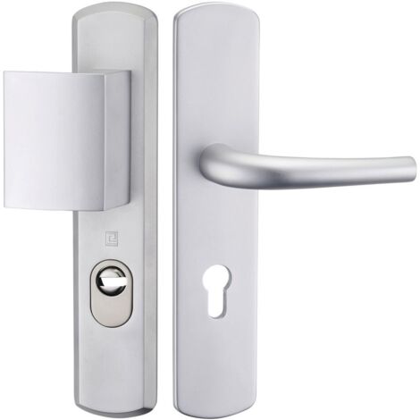 Poignée de porte d'intérieur Salomé argent – Aluminium massif – Entraxe 70mm – Sécurité renforcée contre effraction – Dimensions plaque 252x54mm – Heracles
