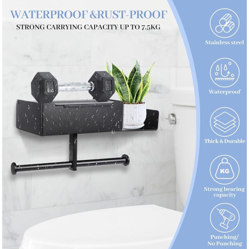 Porte Papier Toilette Mural Gris Anthracite - Support Sans Percage Ou Vis, Dérouleur Anti-Chute Multifonction Salle De Bain