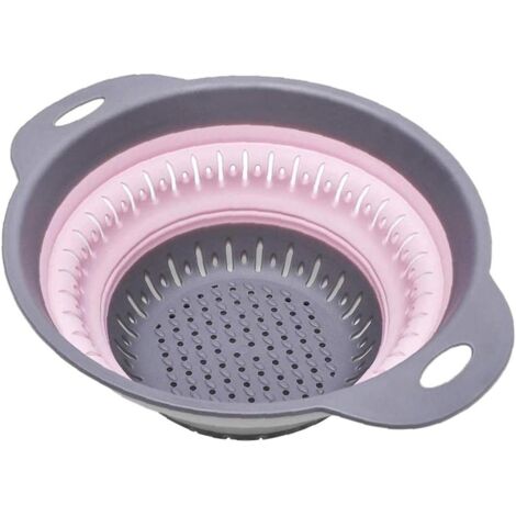 Passoire pliable, égouttoir de cuisine en silicone, panier à fruits avec poignées, rose (1/5)
