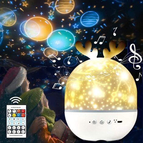 Veilleuse projecteur pour bébé, lampe projecteur avec 6 films de projection et 8 chansons, veilleuse LED pour enfants, lampe musicale, rotation à 360° pour Noël et les anniversaires d'enfants (1/5)