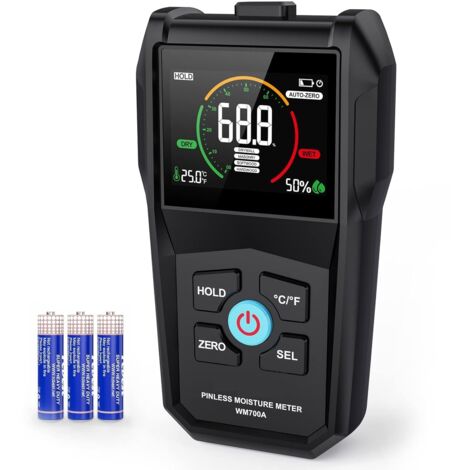 Longziming – Testeur d'humidité sans aiguille – Mesure précise pour bois dur, murs et ciment – Alarme automatique à 17 % – Grand écran LCD couleur