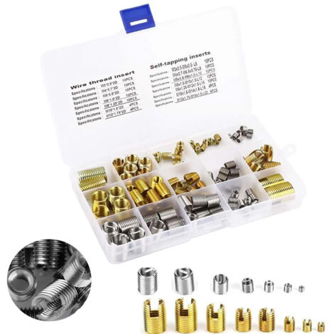 Kit de 116 inserts filetés autotaraudeurs en acier – Filetage M3 à M12 – Résistance à la chaleur et aux vibrations – Boîte de rangement incluse – Devenirriche - 116pcs
