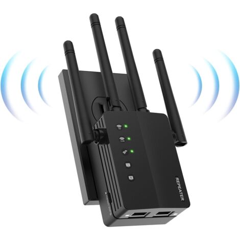 Longziming – Répéteur WiFi 1200Mbps – Amplificateur WiFi 2,4 GHz et 5 GHz – 2 ports LAN Gigabit – Couverture jusqu'à 1180 m²