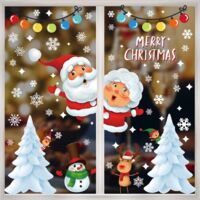 Noël Autocollants Fenetre Noël Stickers Décoration DIY Fenêtres Stickers Porte De Bonhomme De Neige Santa Wapiti Autocollant Grand-mère de Noël Amovibles Statique Autocollants Décalcomanie