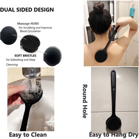 Brosse à Dos Longue Manche En Silicone - Noire, Générique, Neuf - Pour La Douche Ou Le Massage