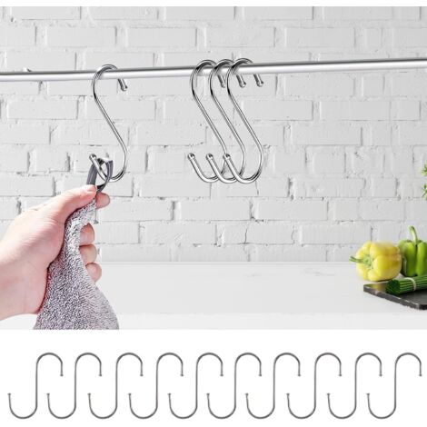 Lot de 10 Crochet S 9cm, Acier Inoxydable, Argenté, Pour Cuisine, Salle de Bains,Chambre (1/5)