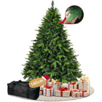 Albero di Natale Artificiale 180cm- Albero di Natale Folto e Realistico Stampato a Iniezione, Finto Christmas Tree con Supporto in Legno e Sacca per Riporlo