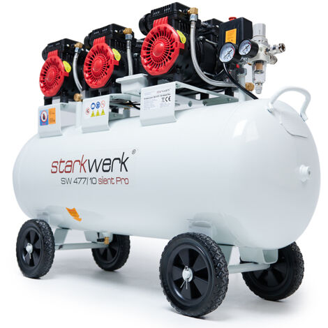 Starkwerk Flüsterkompressor Kompressor Silent SW 477/10 Pro Ölfrei 230 Volt - 10 Bar - 100 Liter Kessel