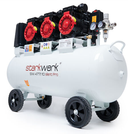 Starkwerk Flüsterkompressor Druckluftkompressor Silent SW 477/10 Pro ölfrei 400 Volt - 10 Bar - 100 Liter Kessel