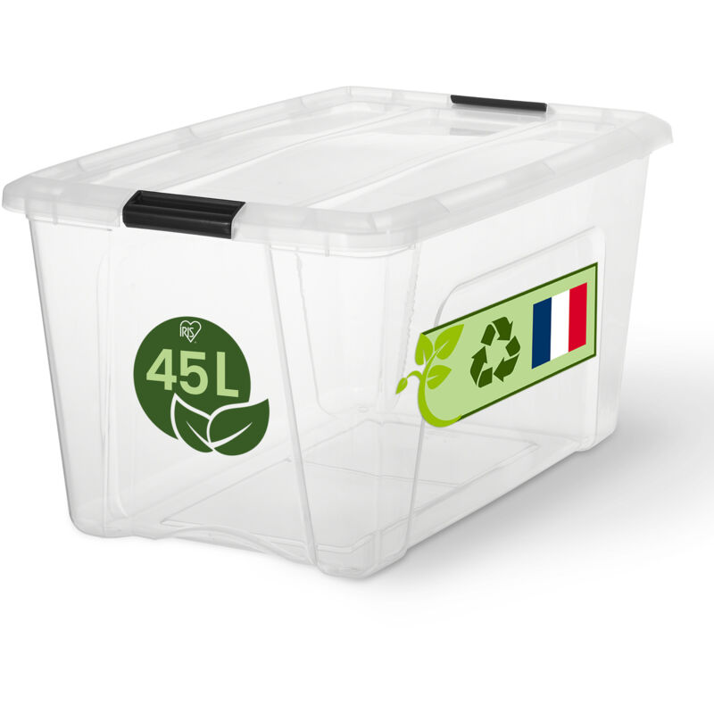 Iris Ohyama Opbergdozen Met Deksel 60L - Set Van 3 Transparant Stapelbaar - NTB-60