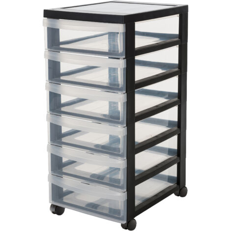 Iris Ohyama, Tour de rangement à Roulettes en Plastique, 6 Petits Tiroirs, Noir, Ouverture Facile, Meuble de Rangement,Papeterie, pour Chambre, Salle de Bain, École & Bureau, Sans BPA, DC-360
