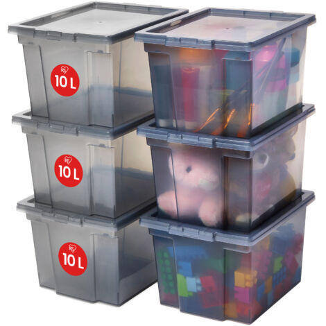 Iris Ohyama, Boites de Rangement Polyvalente, 10L, Lot de 6, Gris, USB-S (1/5)