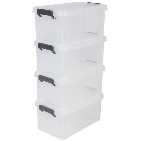 Iris Ohyama, Lot de 4 boîtes de rangement, 6 L - Clips de fermeture - L36.5 x l21.4 x H16.5 cm - Transparent (1/5)