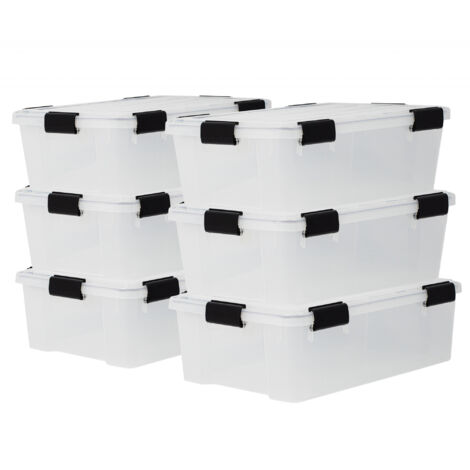 Iris Ohyama, Boite Rangement Hermétique, 30L, Lot de 6, Transparent, Couvercle avec Joint Etanche, 6 Clips de Fermeture, Empilable, pour Exterieur, Garage, Vetement, Anti Poussiere, Sans BPA, DDAT-LS