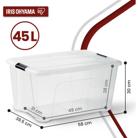 Iris Ohyama Lot De 6 Boîtes De Rangement 45L – Transparent, Empilable, Poignées & Clips, Top Box TB-45