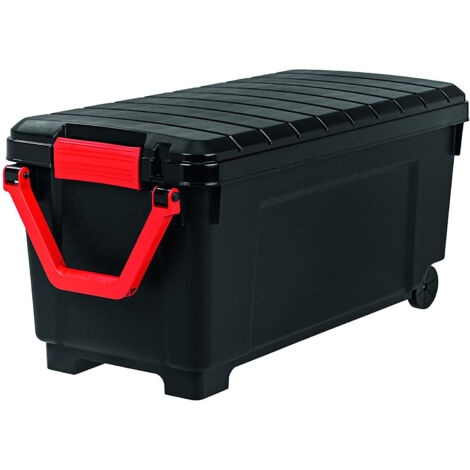 Iris Ohyama, Malle, Boîtes de rangement plastiques, avec couvercle et Cips de fermeture, 170L, A l'unité, Empilables, Roues, Sans BPA, Grenier, Cabanon, Garage, SIA-1000, Noir (1/4)