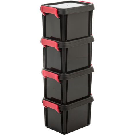 Iris Ohyama – Lot de 4 petites boîtes de rangement plastique 2L – Dimensions extérieures 17x22.5x14.5 cm – Empilables avec couvercle sécurisé