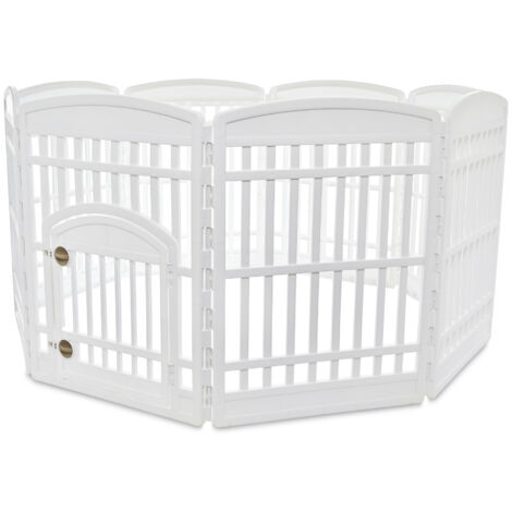 Iris Ohyama, Parc pour Chien Intérieur, Extérieur avec 8 Panneaux & Porte Verrouillable, H80cm, Beige, Plastique, CI-908E