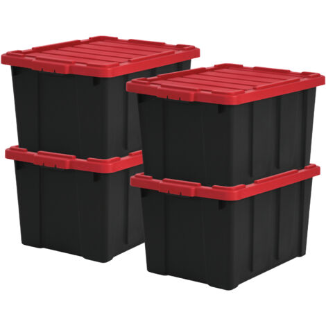 Iris Ohyama, Caisse Rangement avec Couvercle Robuste, 68L, Lot de 4, Rouge, DDSKT-700